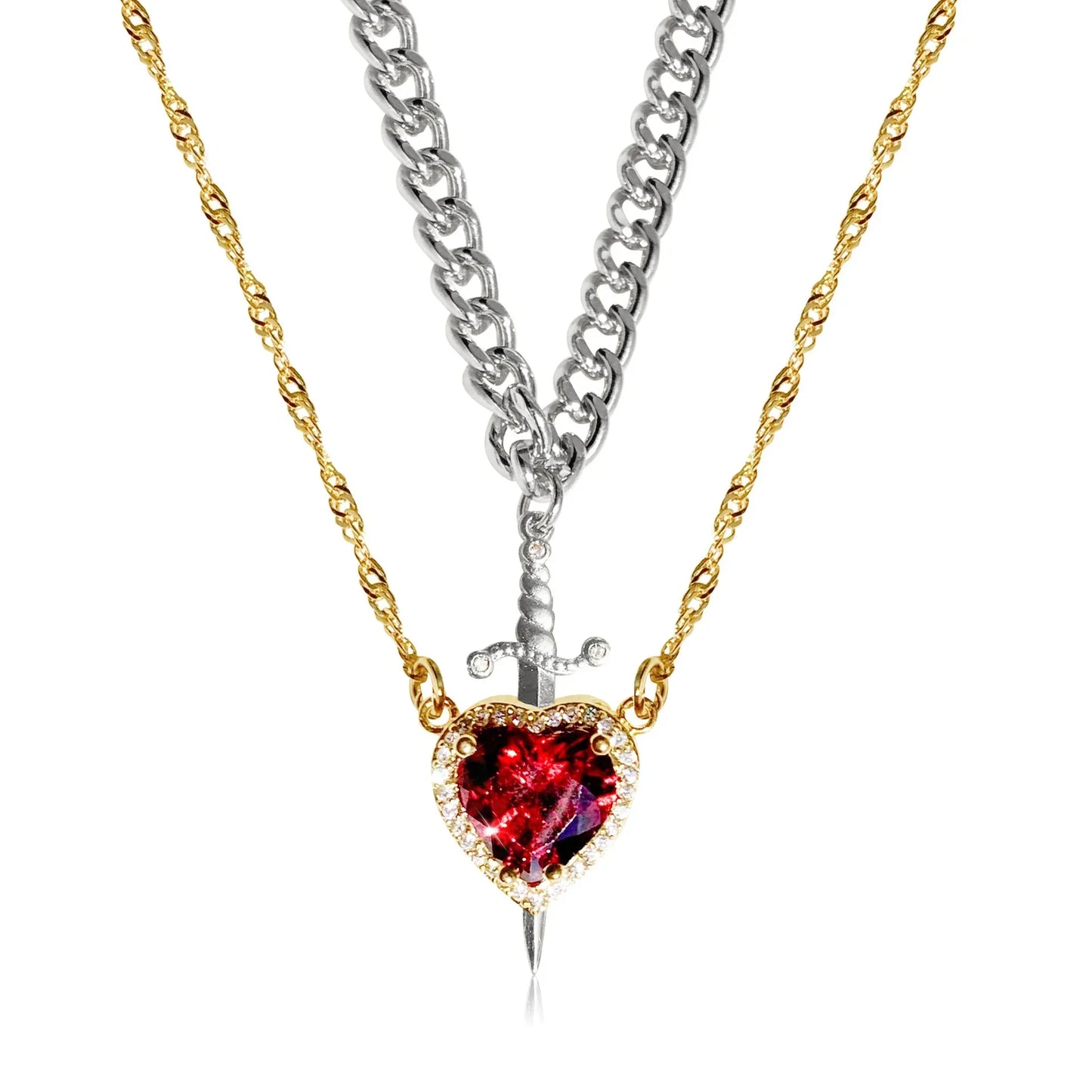 Heart & Sword Pendant Choker Necklace