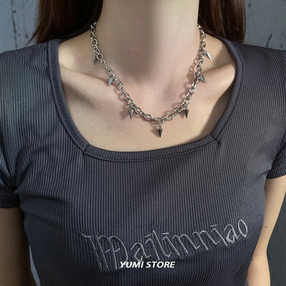 Silver Rivet Cone Choker Necklace