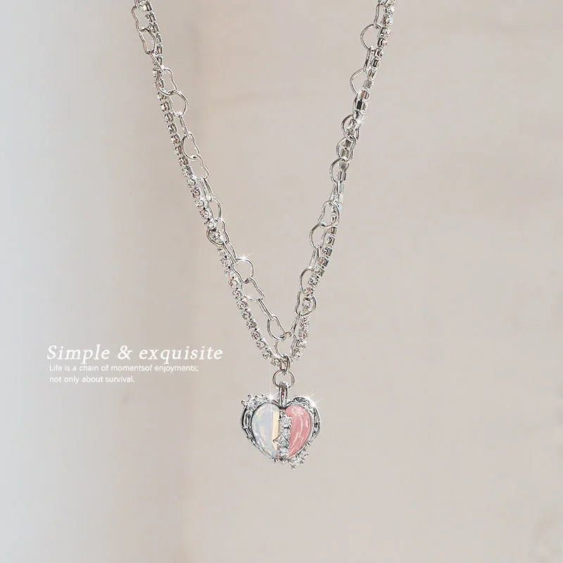 Peach Heart Water Drop Pendant Necklace