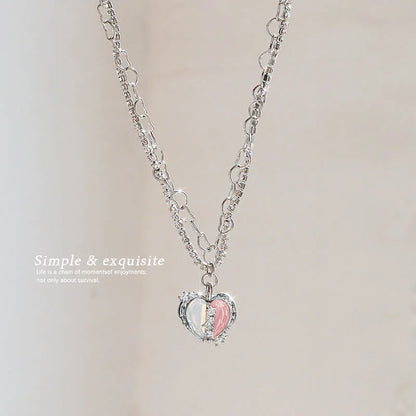 Peach Heart Water Drop Pendant Necklace