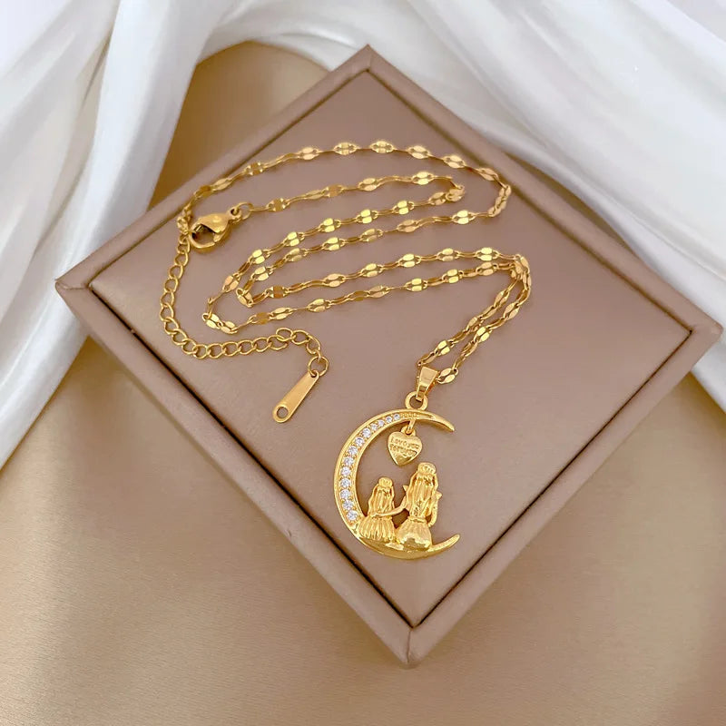 Moon Gaze Mother-Daughter Pendant Necklace