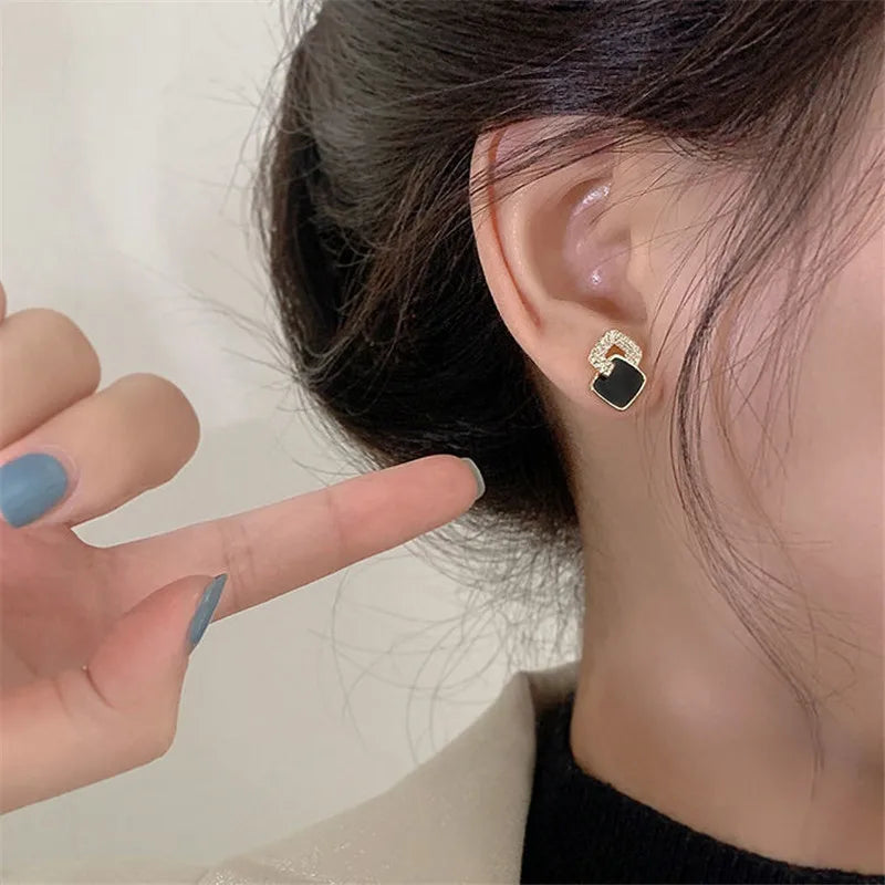 Shiny Rhinestone Frame Zircon Stud Earrings