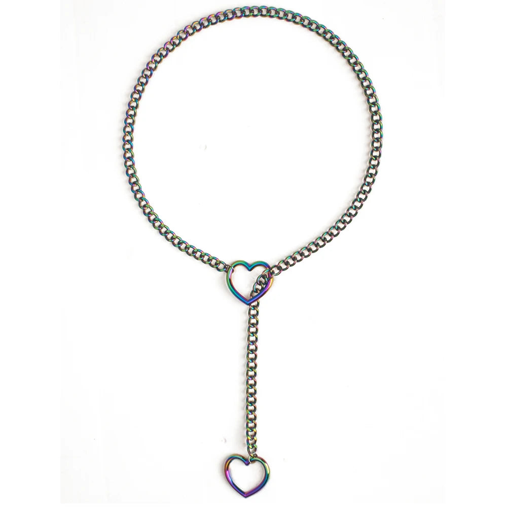 Gothic Heart Slip Chain Necklace - Adjustable Lariat (Y-Necklace/Choker)