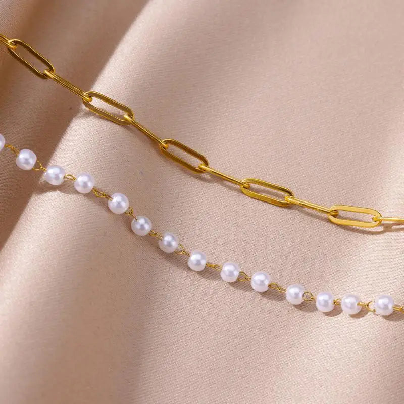 Gold Stainless Steel Imitation Pearl Anklet – Summer Beach Jewelry