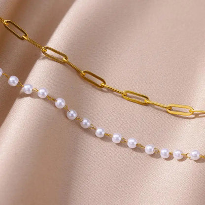 Gold Stainless Steel Imitation Pearl Anklet – Summer Beach Jewelry