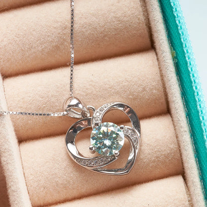 1CT Moissanite Swirl Heart Pendant Necklace – Sterling Silver Box Chain