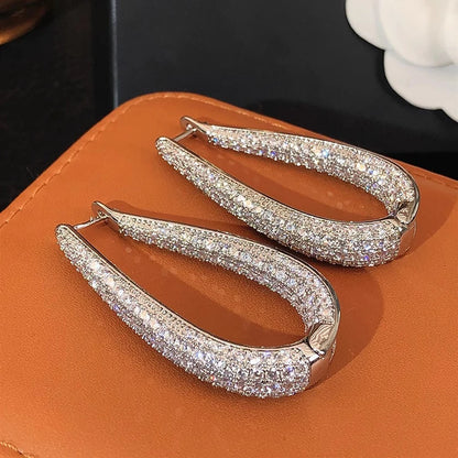 U-Shaped Moissanite-Studded Hoop Earrings