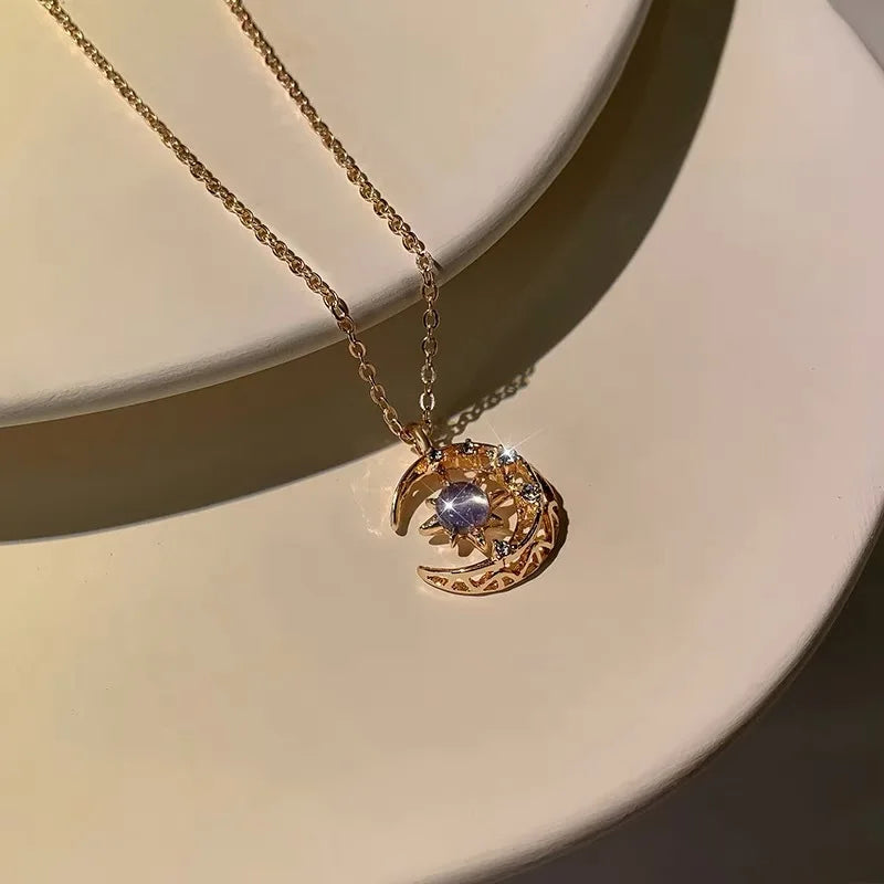Star in Crescent Moon Pendant Necklace