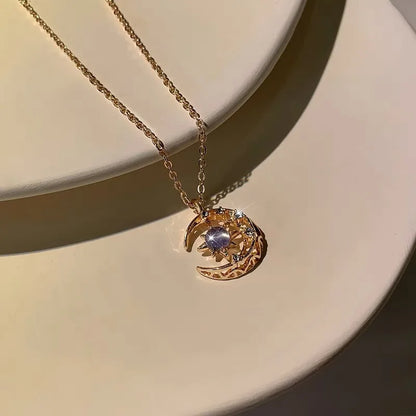 Star in Crescent Moon Pendant Necklace