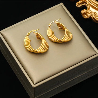 Vintage Multi-Shaped Gold Twist Hoop Earrings