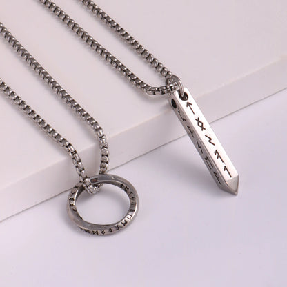 Viking Rune Necklace - Bar & Ring Pendant