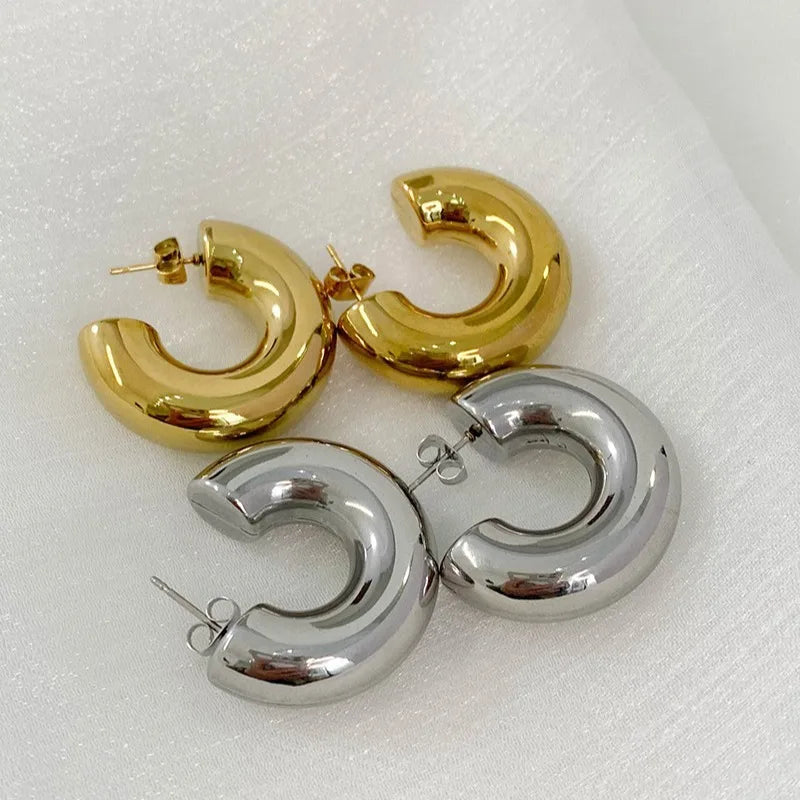 Vintage Glossy Gold Plated Chunky Hoop Earrings
