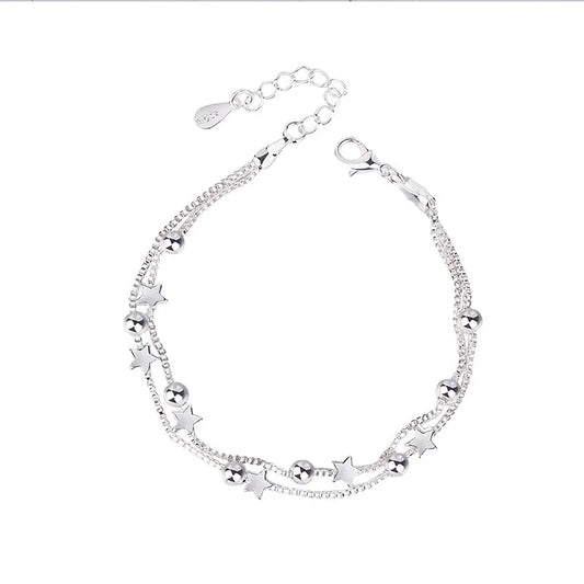 Double Layer Star Bead Silver Bracelet