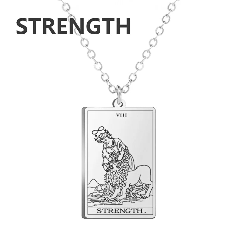 Tarot Card Pendant Necklace – Stainless Steel Engraved Necklace