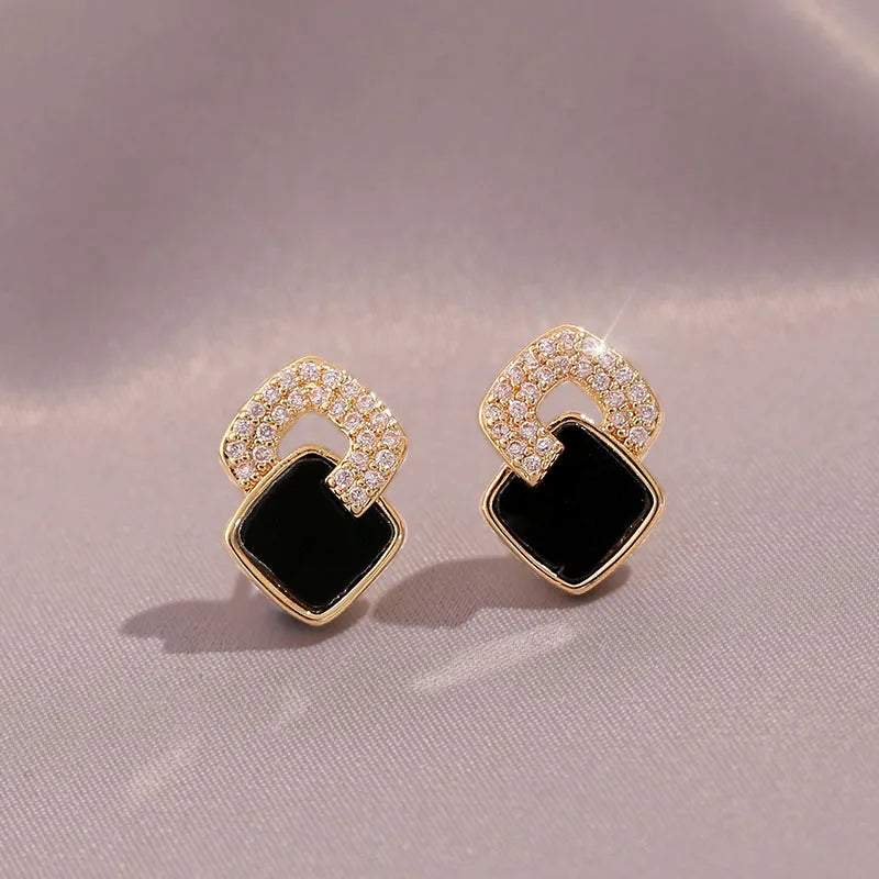 Shiny Rhinestone Frame Zircon Stud Earrings