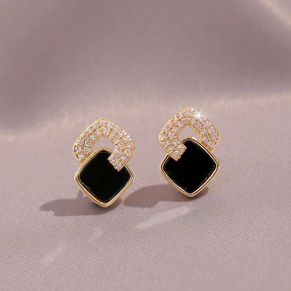Shiny Rhinestone Frame Zircon Stud Earrings