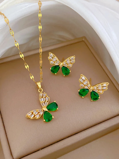 Green Butterfly Jewelry Set