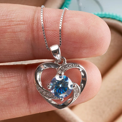 1CT Moissanite Swirl Heart Pendant Necklace – Sterling Silver Box Chain