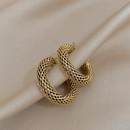 Gold Mesh Round Hoop Earrings