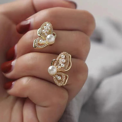 Bohemian Pearl & Rhinestone Stud Earrings