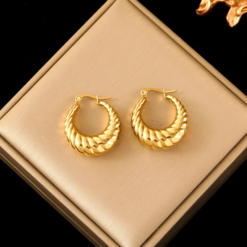 Vintage Multi-Shaped Gold Twist Hoop Earrings