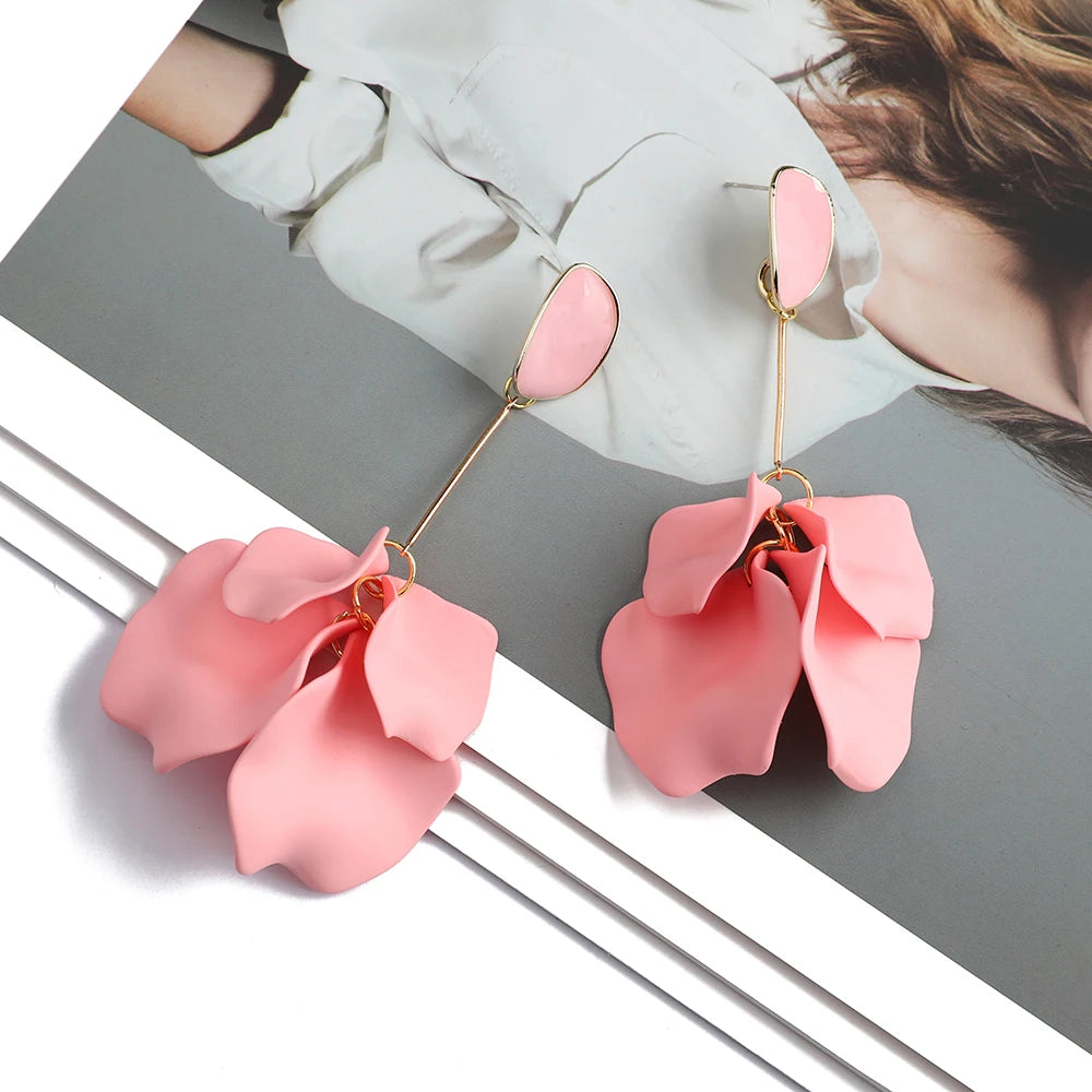 Romantic Petal Drop Earrings – Acrylic Flower Dangles