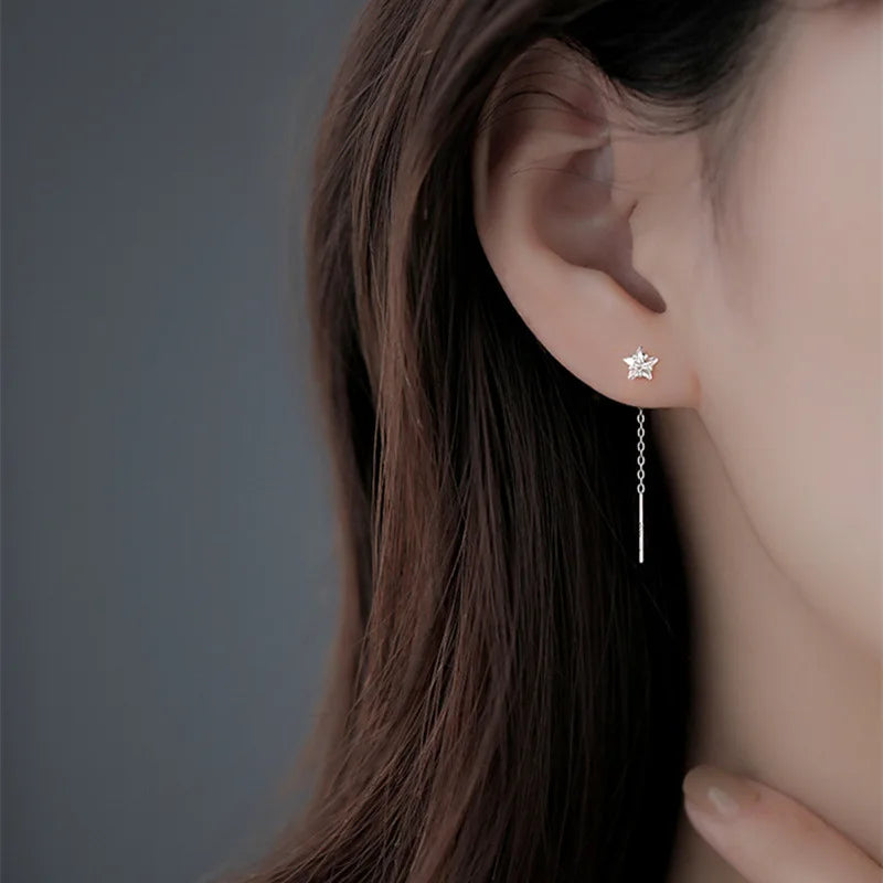 Elegant Silver Chain Drop Earrings – Heart/Flower/Star/Circle Charms