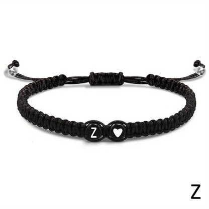 26 Letters Initial Heart Braided Bracelet