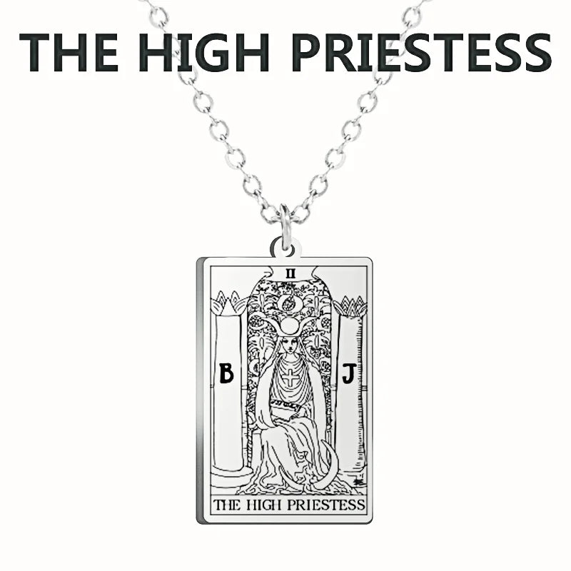 Tarot Card Pendant Necklace – Stainless Steel Engraved Necklace