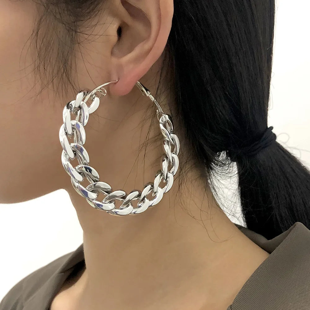 Hoop Earrings – Oversized Gold/Silver Chain-Link Design