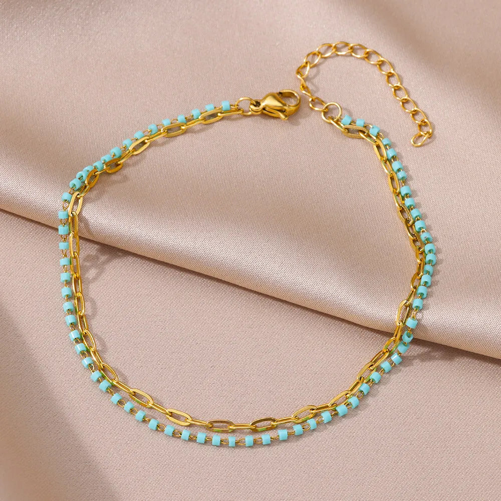 Gold Stainless Steel Imitation Pearl Anklet – Summer Beach Jewelry