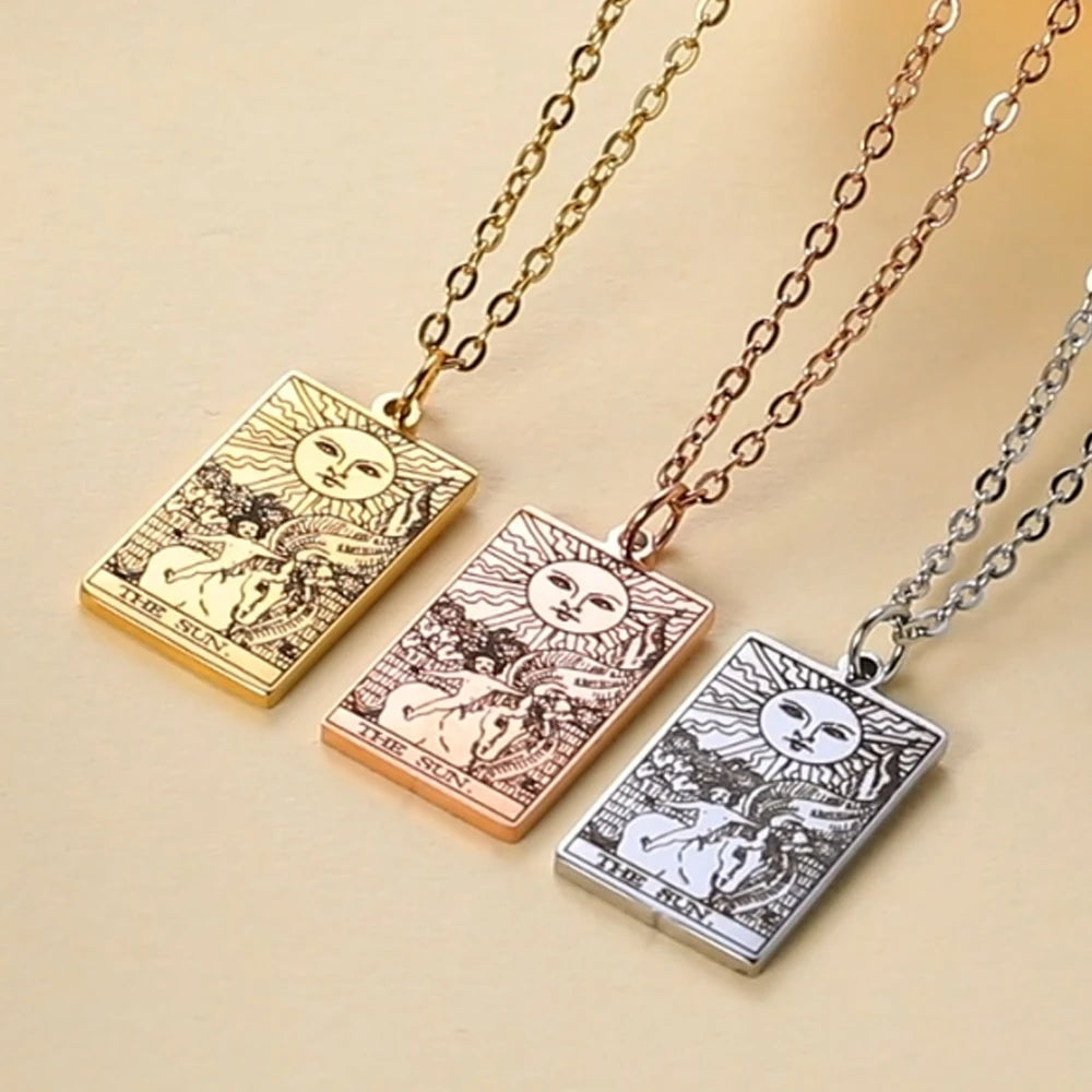 Tarot Card Pendant Necklace – Stainless Steel Engraved Necklace