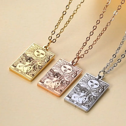 Tarot Card Pendant Necklace – Stainless Steel Engraved Necklace