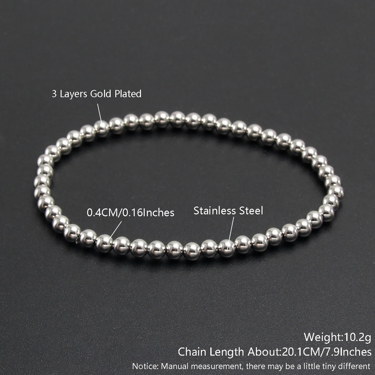 Stretch Ball Beaded Bracelet - Stacked Stainless Steel Bracelet for Women