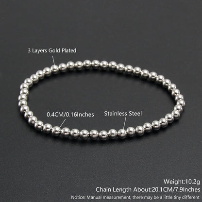Stretch Ball Beaded Bracelet - Stacked Stainless Steel Bracelet for Women