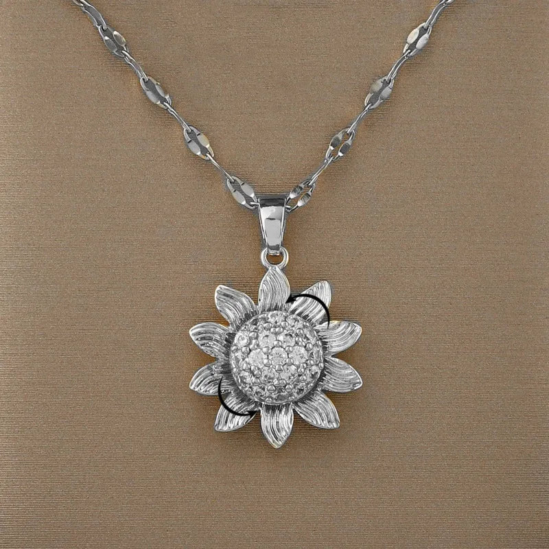 Rotating Flower Pendant Necklace - Silver SS Chain
