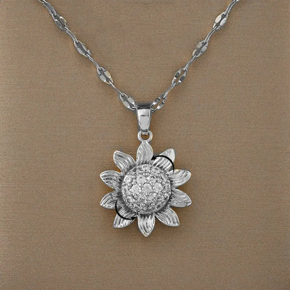 Rotating Flower Pendant Necklace - Silver SS Chain
