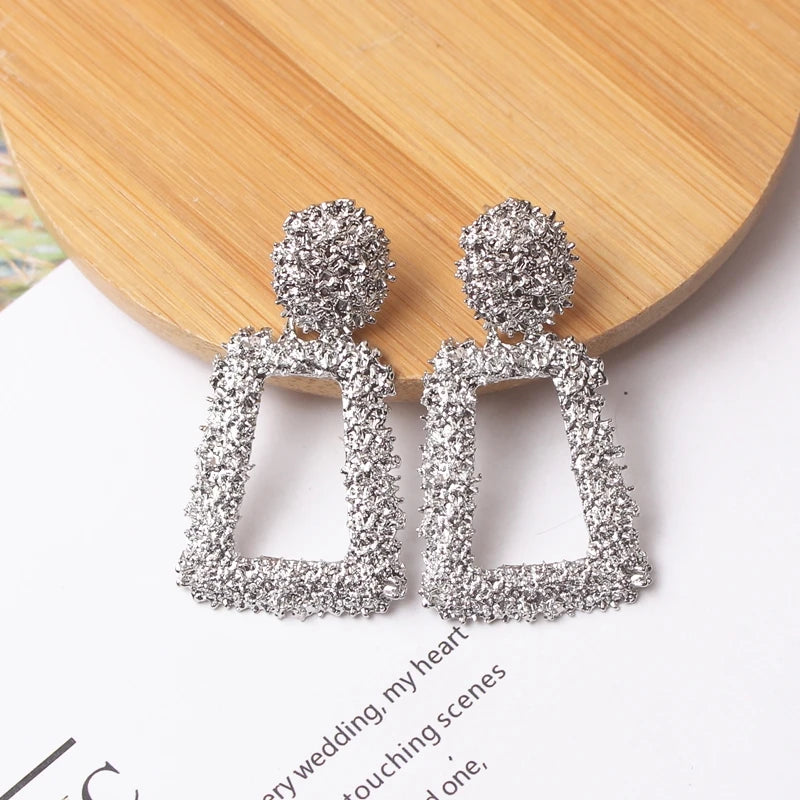 Eccentric Multi-Shaped Metal Dangle Earrings