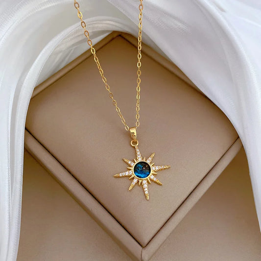 Sun Pendant Necklace – Gold-Plated SS Link Chain
