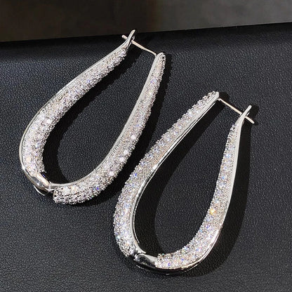 U-Shaped Moissanite-Studded Hoop Earrings