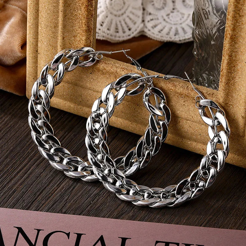 Hoop Earrings – Oversized Gold/Silver Chain-Link Design