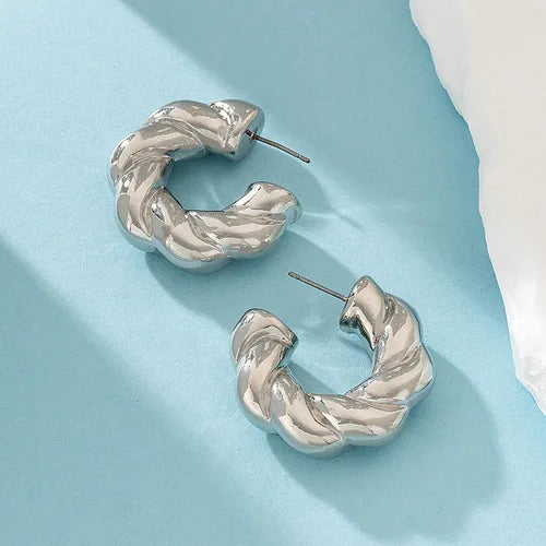 Vintage Glossy Gold Plated Chunky Hoop Earrings