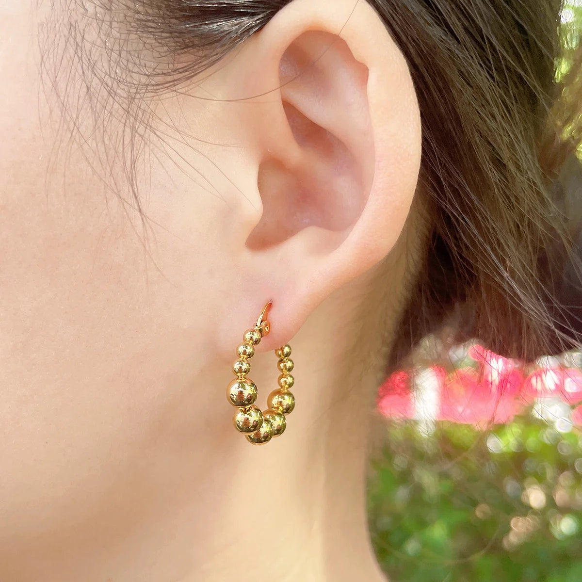 Gold Beaded Hoop Earrings