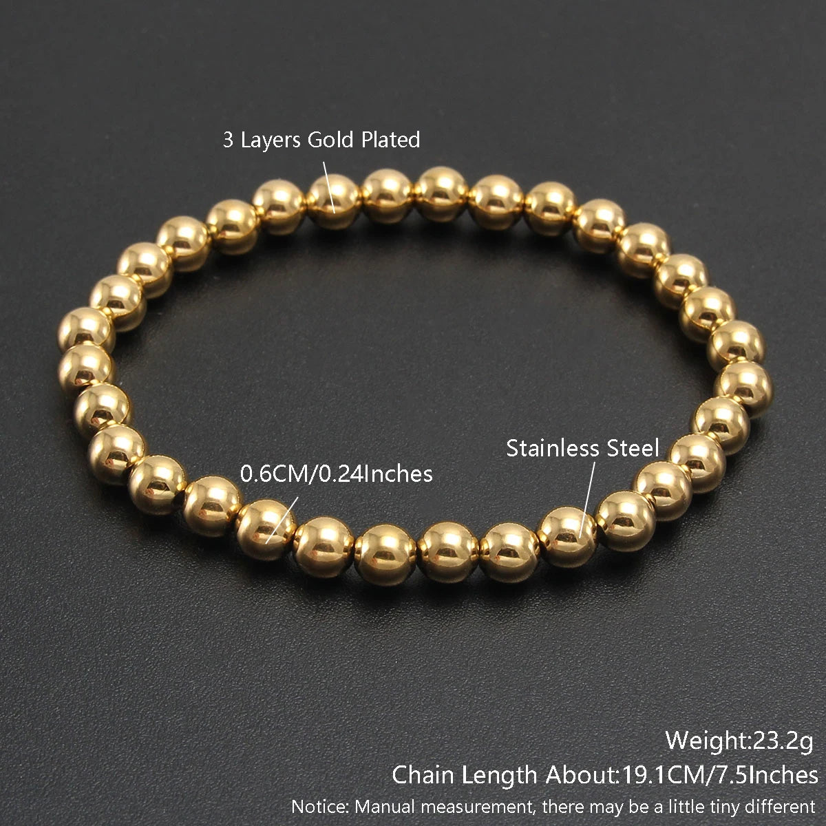 Stretch Ball Beaded Bracelet - Stacked Stainless Steel Bracelet for Women
