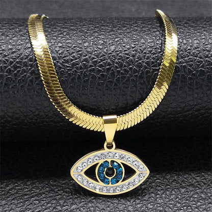 Vintage Eye Necklace – Crystal Eye Pendant with Snake Chain