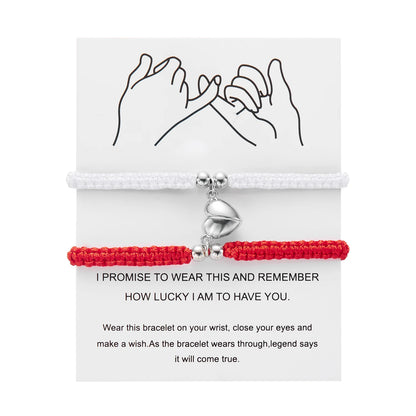 Adjustable Heart Magnet Braided Bracelet for Couples