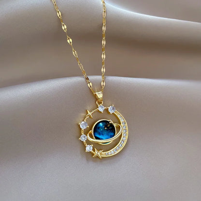 Starry Crescent Night Sky Pendant Necklace