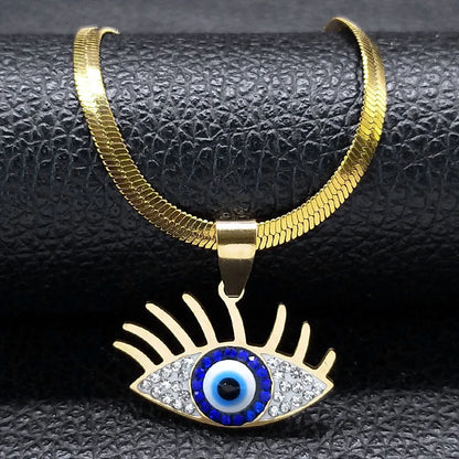 Vintage Eye Necklace – Crystal Eye Pendant with Snake Chain