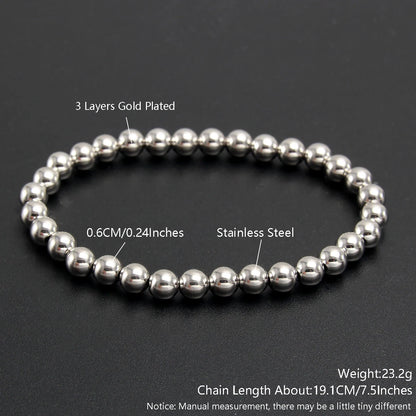 Stretch Ball Beaded Bracelet - Stacked Stainless Steel Bracelet for Women