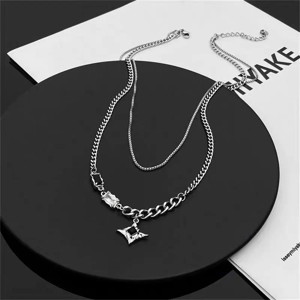 Double Layer Multi-Style Pendant Necklace - Silver-Tone SS